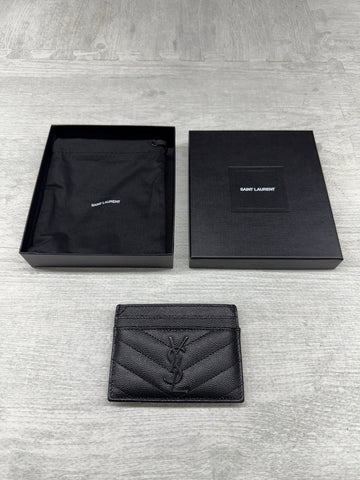 Saint Laurent YSL Black Grained Leather Monogramme Card Holder Case Wallet