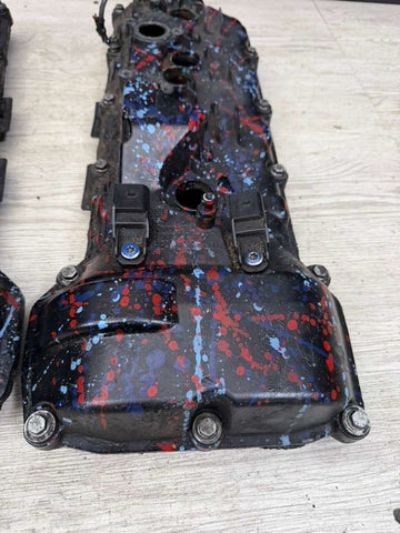 08-13 BMW E90 E92 E93 M3 S65 V8 Valve Covers Pair Paint Splatter 7838268 7838267