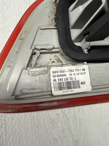 2011–2013 BMW 3 Series E92 Left Inner Trunk Lid Tail Light OEM 7252779 *Chip