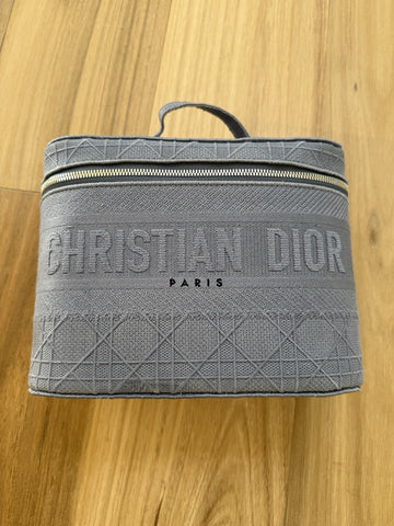NEW Christian Dior Travel Oblique Embroidery Canvas Vanity Case Blue