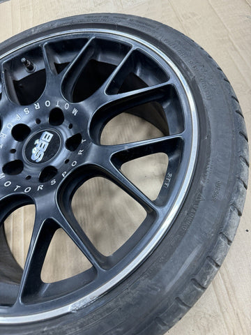 Authentic BBS CH104 19” Wheel Rim 19x8.5 ET32 Black / Chrome Lip + Tire + Cap