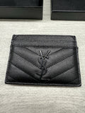 Saint Laurent YSL Black Grained Leather Monogramme Card Holder Case Wallet
