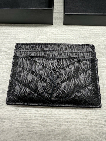 Saint Laurent YSL Black Grained Leather Monogramme Card Holder Case Wallet