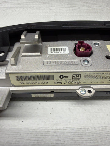 2012–2017 BMW 3/4 F30 F32 Series L7 CID Navigation Display Unit 8.8" OEM 9292248