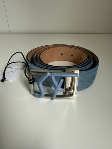 Salvatore Ferragamo 670046 Men's Light Blue Calf Suede Belt Size 42