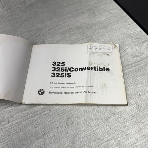 1987 BMW 325 325i 325iS Convertible Owner’s Manual User Guide OEM U.S. & Canada