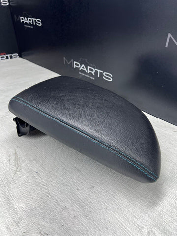 16-21 OEM BMW F87 M2 LCI Center Armrest Tray Console Black Leather Blue Stitch
