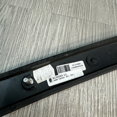 08-13 BMW E92 E93 M3 REAR LEFT DRIVER PANEL CARBON LEATHER TRIM COVER OEM