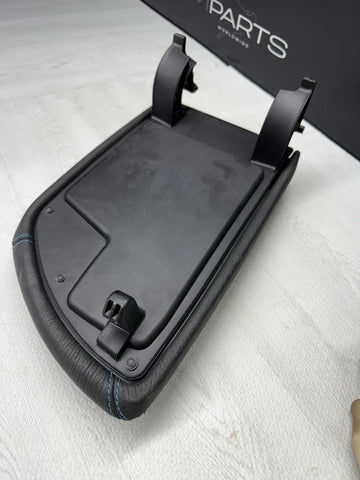 16-21 OEM BMW F87 M2 Center Armrest Tray Console Black Leather Blue Stitch