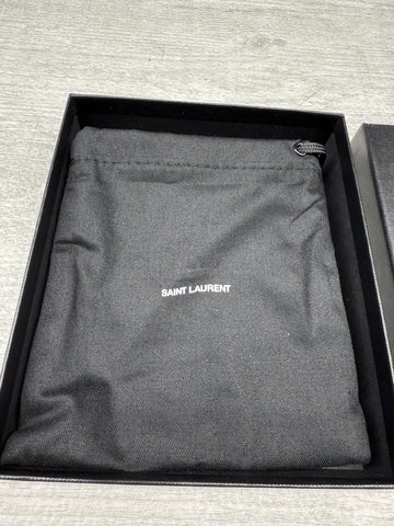 Saint Laurent YSL Black Grained Leather Monogramme Card Holder Case Wallet