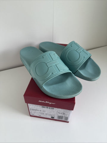 Salvatore Ferragamo Turquoise Blue Groove 17 Pools Slide Sandals Size 10 M