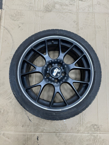 Authentic BBS CH104 19” Wheel Rim 19x8.5 ET32 Black / Chrome Lip + Tire + Cap