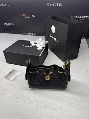 NEW CHANEL Mini 25 Hobo Bag Black Quilted Gold Chain Women's Shoulder Strap