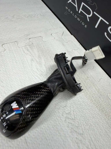 06-10 BMW E60 E63 E64 M5 M6 SMG Shift Knob & Boot 7898248 + Carbon Fiber Bezel