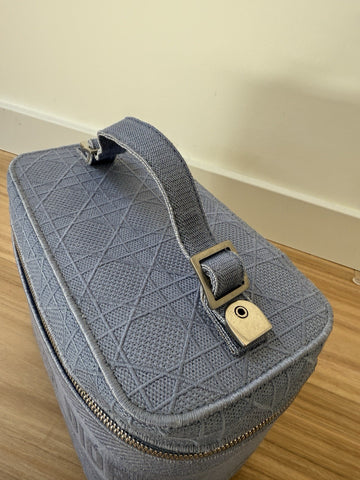 NEW Christian Dior Travel Oblique Embroidery Canvas Vanity Case Blue