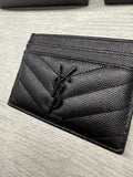 Saint Laurent YSL Black Grained Leather Monogramme Card Holder Case Wallet