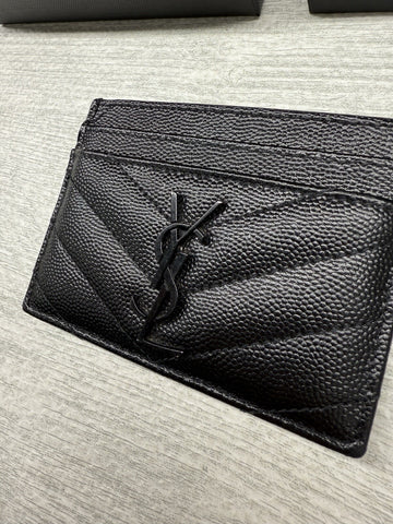 Saint Laurent YSL Black Grained Leather Monogramme Card Holder Case Wallet