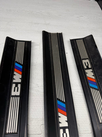 95-99 OEM BMW E36 M3 Sedan Door Sills Plates Covers Black *Missing 1 Front