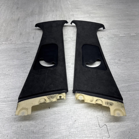 00-03 BMW E39 M5 B-Pillar Column Interior Upper Cover Pair Alcantara Black OEM