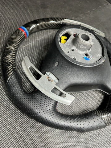 BMW E46 M3 01-06 Carbon Fiber Steering Wheel Tri Stitched SMG + Paddles + Trim