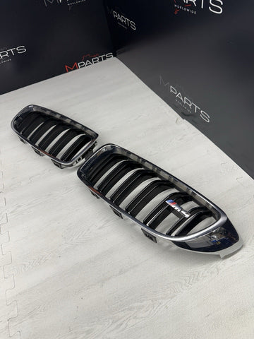 15-20 BMW F80 M3 F82 F83 Front Bumper Kidney Chrome Grilles Grills OEM M4 Badge