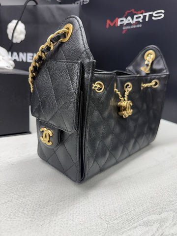 NEW CHANEL Mini 25 Hobo Bag Black Quilted Gold Chain Women's Shoulder Strap