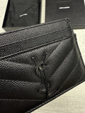 Saint Laurent YSL Black Grained Leather Monogramme Card Holder Case Wallet