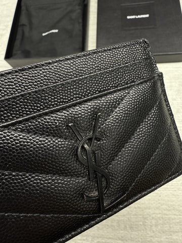 Saint Laurent YSL Black Grained Leather Monogramme Card Holder Case Wallet