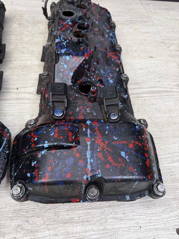 08-13 BMW E90 E92 E93 M3 S65 V8 Valve Covers Pair Paint Splatter 7838268 7838267