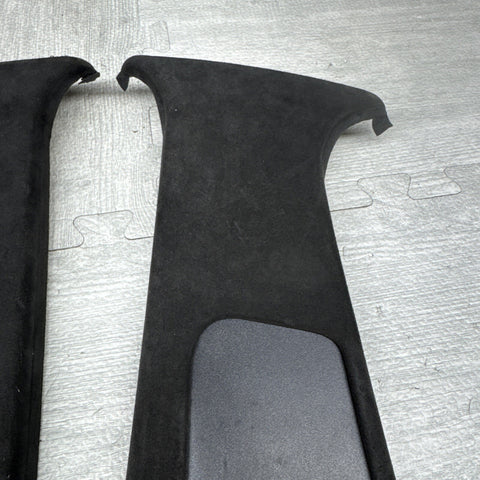 00-03 BMW E39 M5 B-Pillar Column Interior Upper Cover Pair Alcantara Black OEM