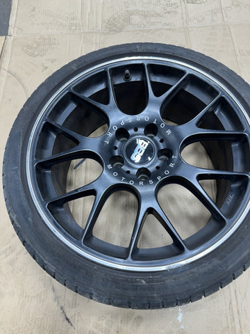 Authentic BBS CH104 19” Wheel Rim 19x8.5 ET32 Black / Chrome Lip + Tire + Cap