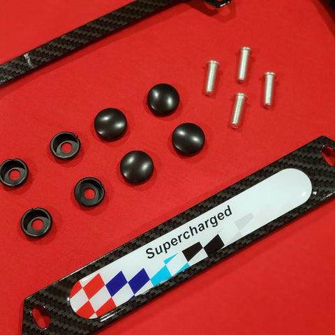 License Plate Frame BMW Power Supercharged Carbon Fiber Style Front Rear Cover