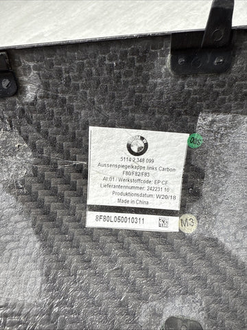 BMW F80 F82 F83 M3 M4 15-20 Front Left Carbon Fiber Mirror Cap OEM 2348099