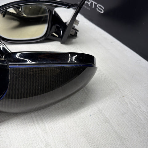 08-13 BMW E92 E93 M3 Left Right Fold Mirrors Gloss Black / Blue/ Carbon Caps