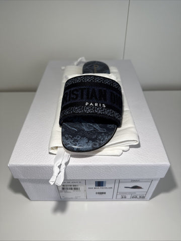 NEW Christian Dior Dway Blue Sandals 92Z Multicolor Toile de Jouy D Size 35