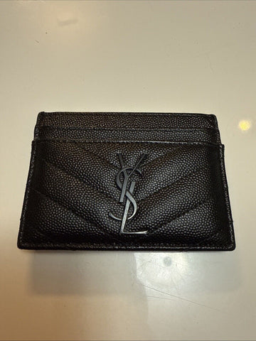 Saint Laurent YSL Black Grained Leather Monogramme Card Holder Case Wallet