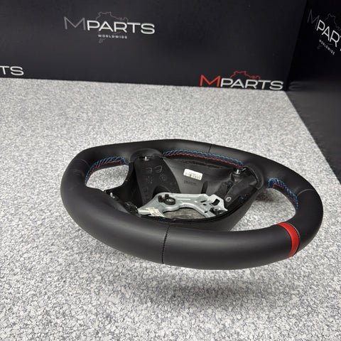 BMW 08-13 E92 M3 DCT Custom Leather Sides Flat Bottom Top Steering Wheel Red