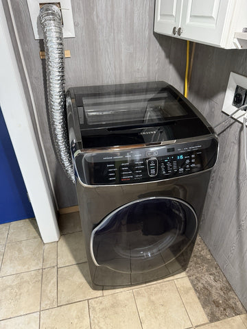 (PICKUP ONLY Samsung DVG60M9900V 27" Brushed Black Front Load Gas Dryer + Washer