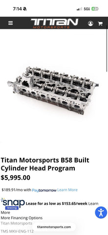 Titan Motorsports 15-20 BMW M340I G20 Gen 1 B58 Built Cylinder Head 6 Port