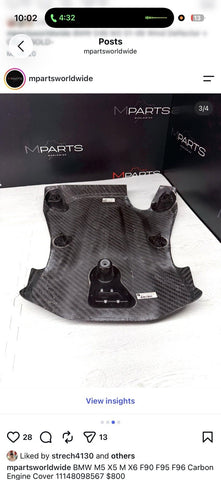 Genuine BMW M5 X5 M X6 F90 F95 F96 SAC SAV Carbon Engine Cover CFRP 11148098567