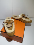 HERMES Oz Mule Size 37 Chevre Velour/Sheepskin Natural/Ecru