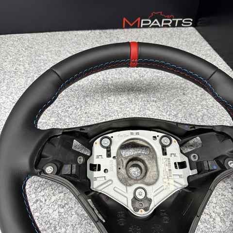 BMW 08-13 E92 M3 DCT Custom Leather Sides Flat Bottom Top Steering Wheel Red