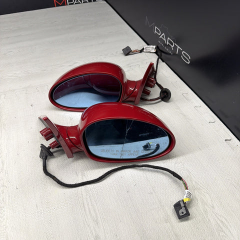 01-06 BMW E46 M3 Side View Door Mirrors Pair Imola Red *Cracked Glass*