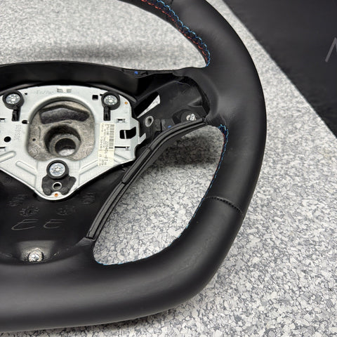 BMW 08-13 E92 M3 DCT Custom Leather Sides Flat Bottom Top Steering Wheel Red
