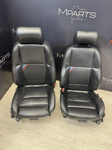 91-99 BMW E36 M3 SPORT SEDAN FRONT MANUAL BLACK LEATHER SEAT PAIR OEM *Notes*