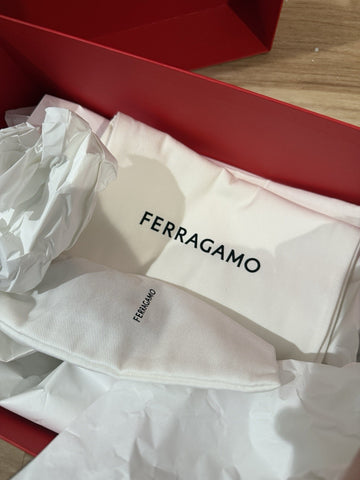 FERRAGAMO ACHILLE 1 WHITE BLUE LEATHER LOGO SNEAKERS ITALY 9.5 US 10.5