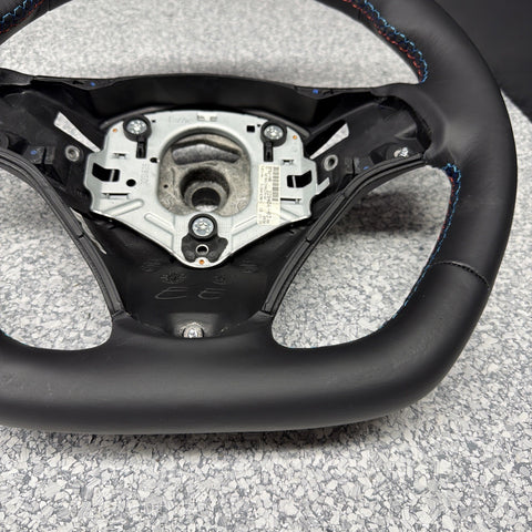 BMW 08-13 E92 M3 DCT Custom Leather Sides Flat Bottom Top Steering Wheel Red