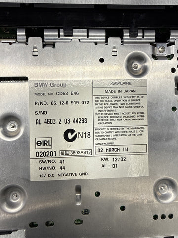 2002 BMW E46 323 325 330 M3 Audio Business CD Radio