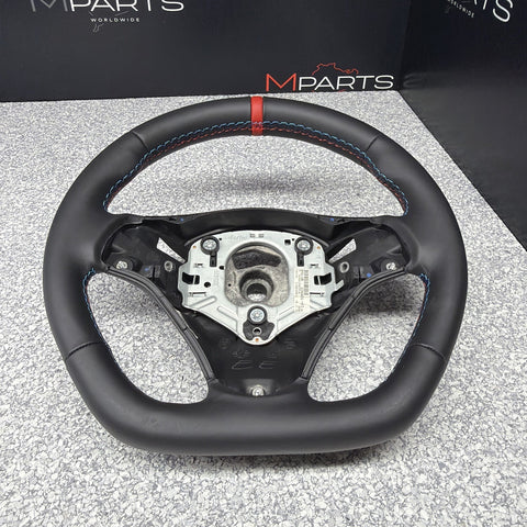 BMW 08-13 E92 M3 DCT Custom Leather Sides Flat Bottom Top Steering Wheel Red
