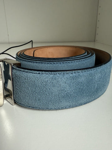 Salvatore Ferragamo 670046 Men's Light Blue Calf Suede Belt Size 42